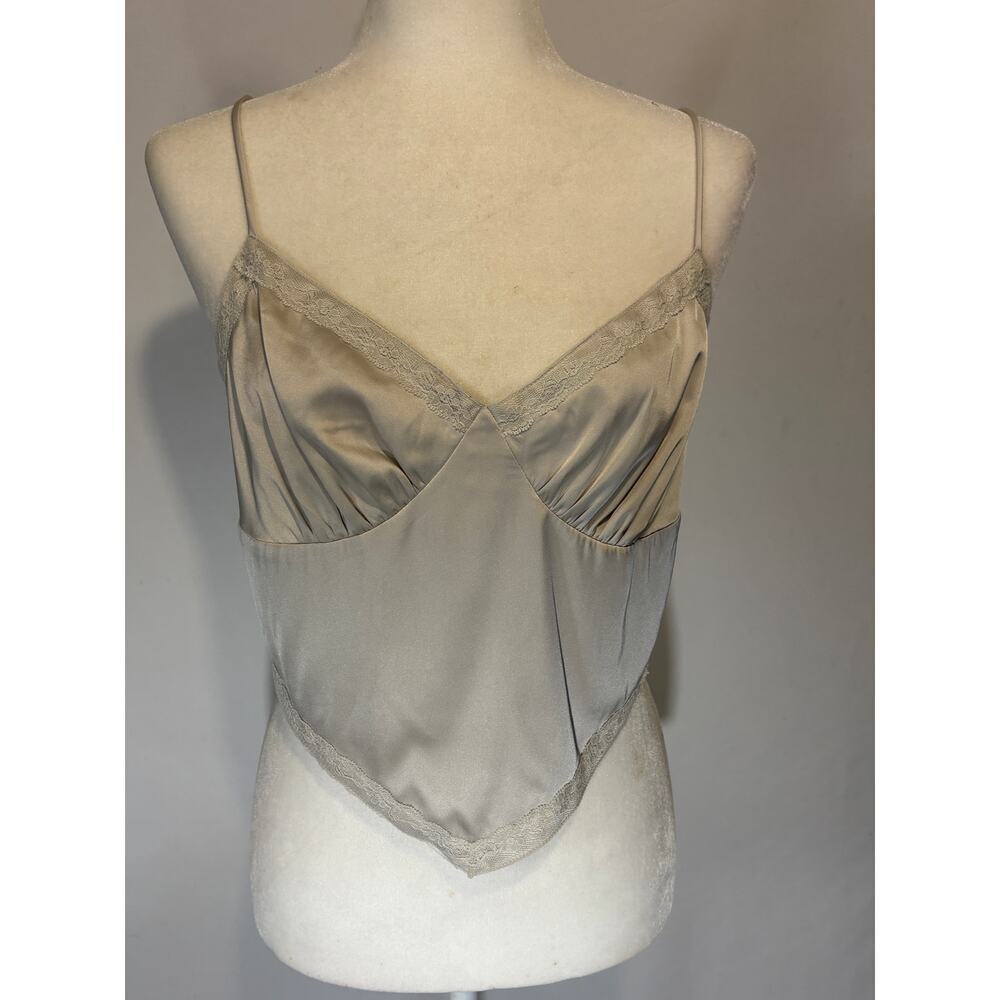 Mable Satin Lace Trim Cami Deep V Boho Top - Sz L